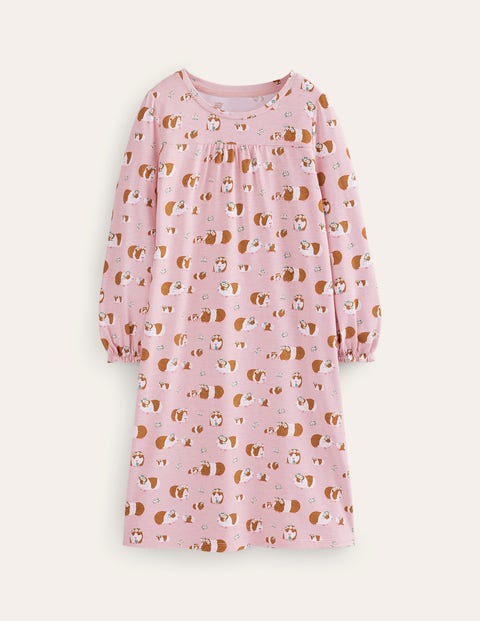 Mini Boden Printed Long-sleeved Nightie Pink Guinea Pigs Christmas Boden