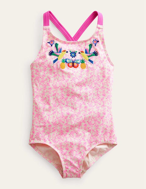 Embroidered Swimsuit Pink Girls Boden