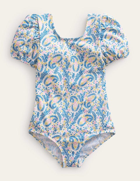 Printed Puff-sleeved Swimsuit Ivory Girls Boden