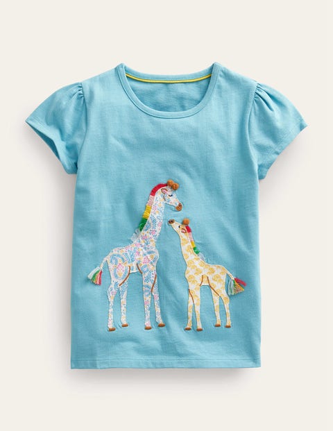 Ex Mini Boden T-shirt giraffa per bambini Superstitch in blu zaffiro
