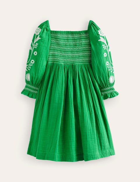 Smocked Bodice Woven Dress Green Girls Boden