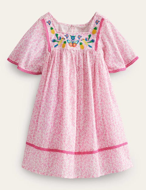 Embroidered Floaty Dress Pink Girls Boden
