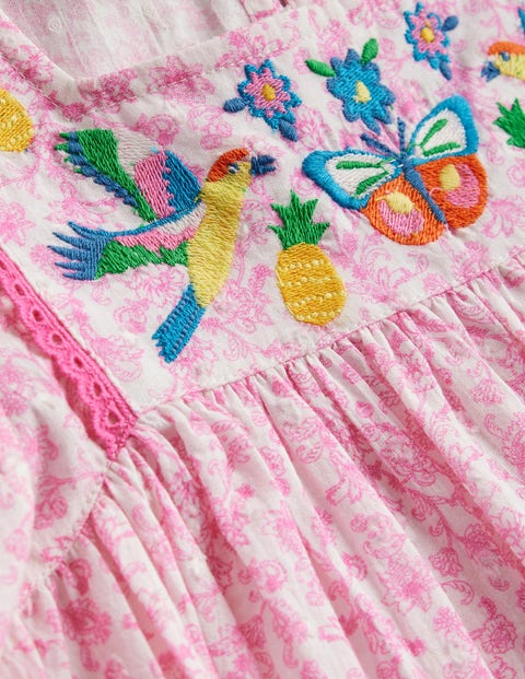 Embroidered Floaty Dress - Festival Pink Summer Vine | Boden UK