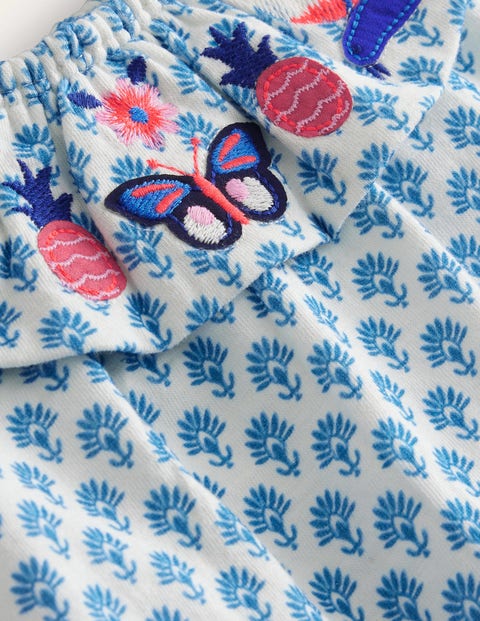 Frill Embroidered Top - Blue Woodblock Butterflies | Boden UK