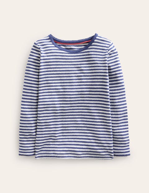 Long Sleeve Pointelle Top - Starboard Blue/Ivory | Boden US