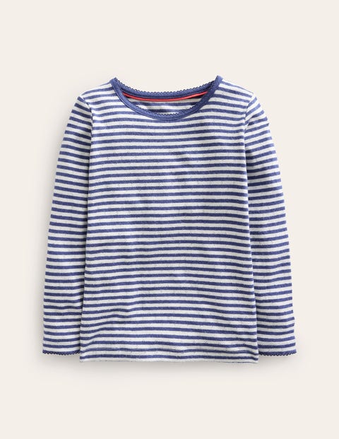 Mini Boden Kids' Long Sleeve Pointelle Top Starboard Blue/ivory Girls Boden