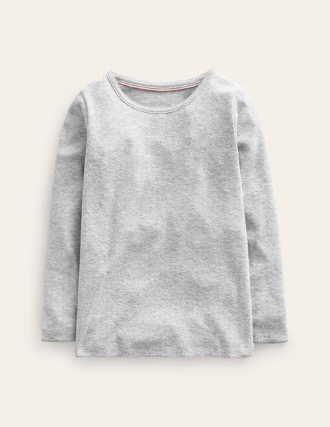 Boden Kids' Long Sleeve Pointelle Top Grey Marl Girls