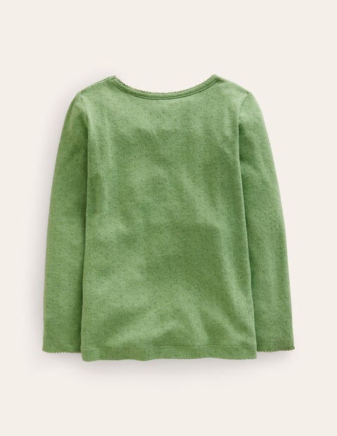 Long Sleeve Pointelle Top - English Ivy Green | Boden UK