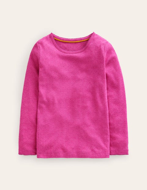 Mini Boden Kids' Long Sleeve Pointelle Top Phlox Pink Girls Boden