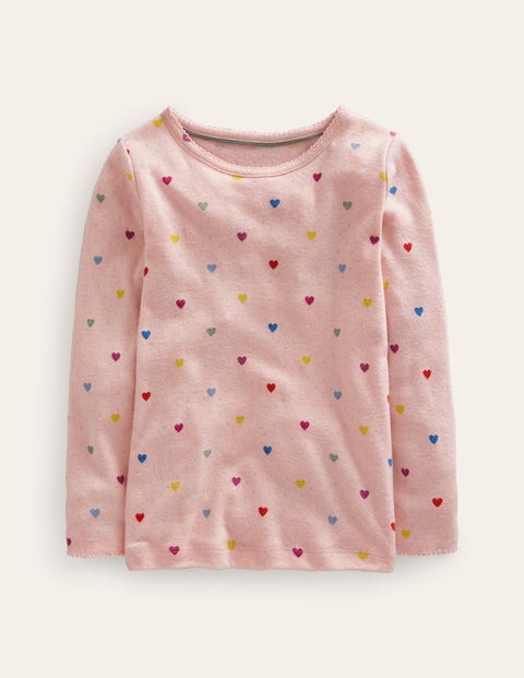 Boden Kids' Long Sleeve Pointelle Top Provence Pink Hearts Girls