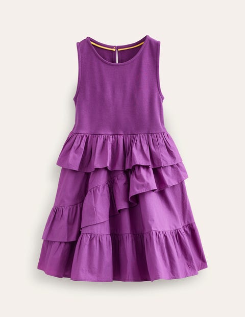 Ruffled Cotton Dress Purple Girls Boden