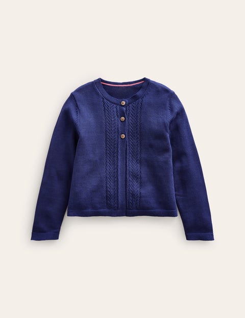 Mini Boden Kids' Pointelle Cotton Cardigan College Navy Girls Boden In Blue