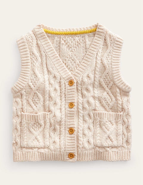 Cable Knitted Waistcoat White Girls Boden