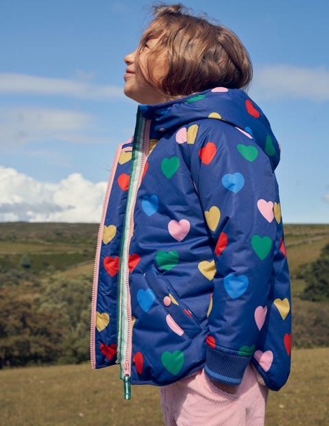 Printed Sherpa Lined Anorak - Navy Hearts | Boden US