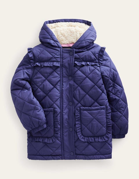 Scallop Quilted Anorak Navy Girls Boden