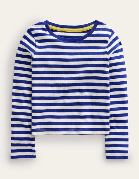 Mini Boden Kids' Cropped Long Sleeve T-shirt Blue Wave/ivory Girls Boden