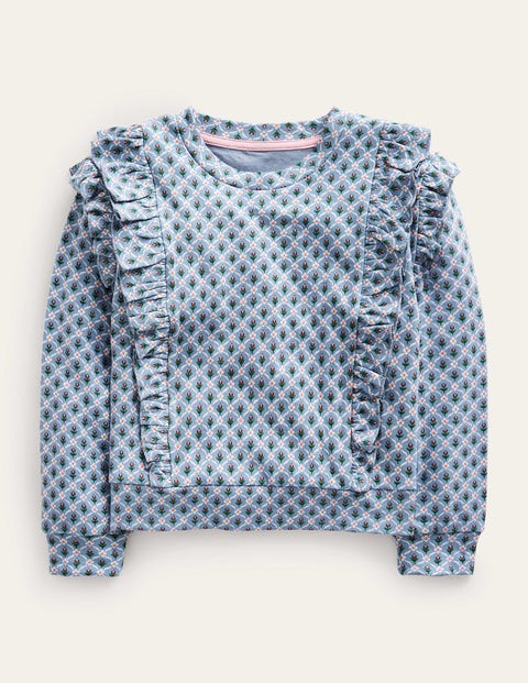 Frill Printed Sweatshirt Blue Girls Boden
