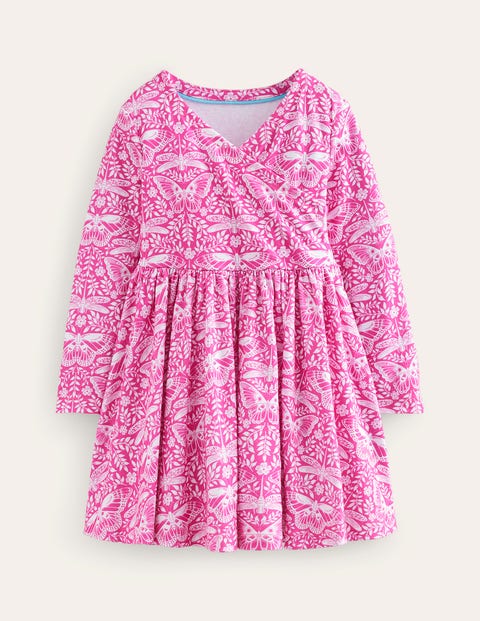Mini Boden Kids' Jersey Ballerina Dress Sweet William Pink Butterfly Girls Boden