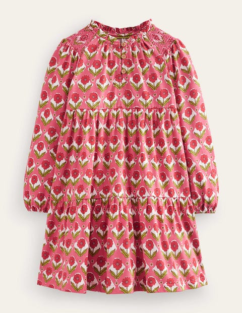 Tiered Jersey Dress - Rose Red Floral | Boden US