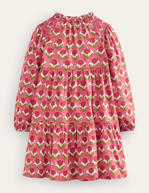 Tiered Jersey Dress - Rose Red Floral | Boden US