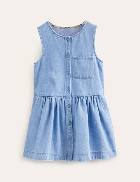 Button Pinafore Dress Blue Girls Boden