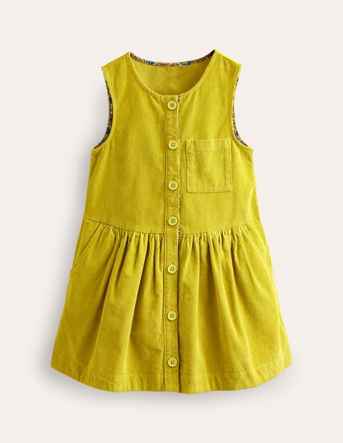 Mini Boden Kids' Button Pinafore Dress Gooseberry Yellow Girls Boden