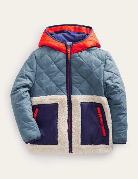 Mini Boden Kids' Borg Mix Jacket Puddle Blue Girls Boden