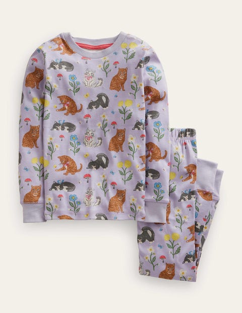 Snug Long John Pajamas - Light Purple Cats | Boden Us