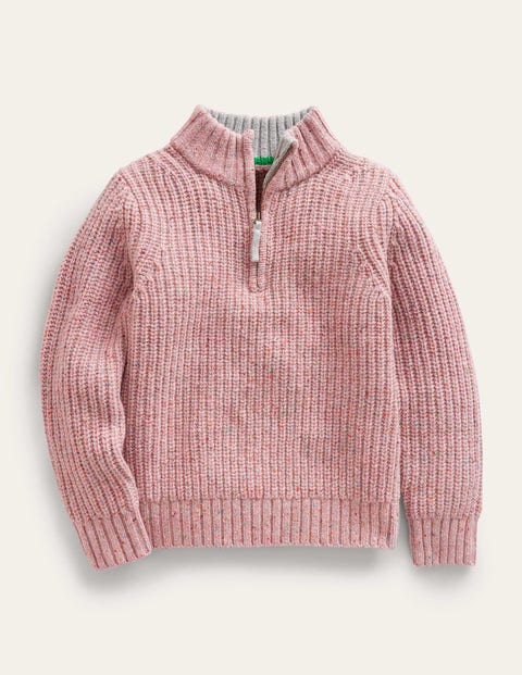 Mini Boden Kids' Half Zip Sweater Pale Pink Neps Girls Boden