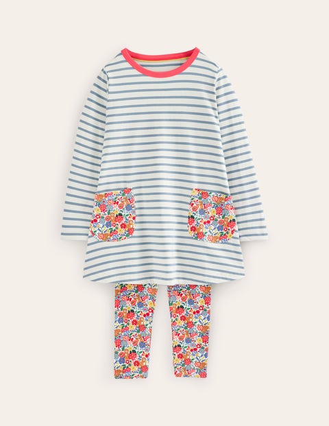 Boden Kids' Tunic And Leggings Set Dusk Blue/ivory Girls