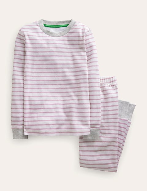 Mini Boden Kids' Snug Striped Long John Pajamas Pink/ivory Christmas Boden