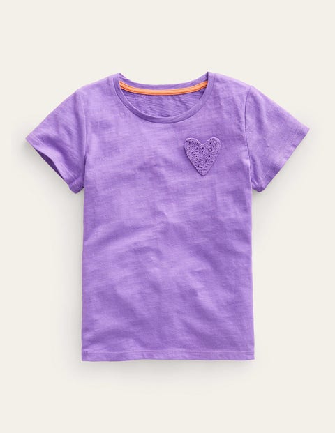 Heart Pocket T-shirt Purple Girls Boden