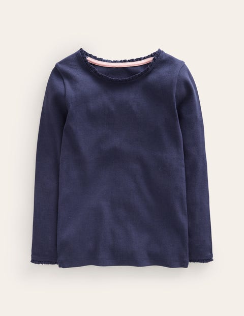 Ribbed Long Sleeve T-Shirt Navy Girls Boden