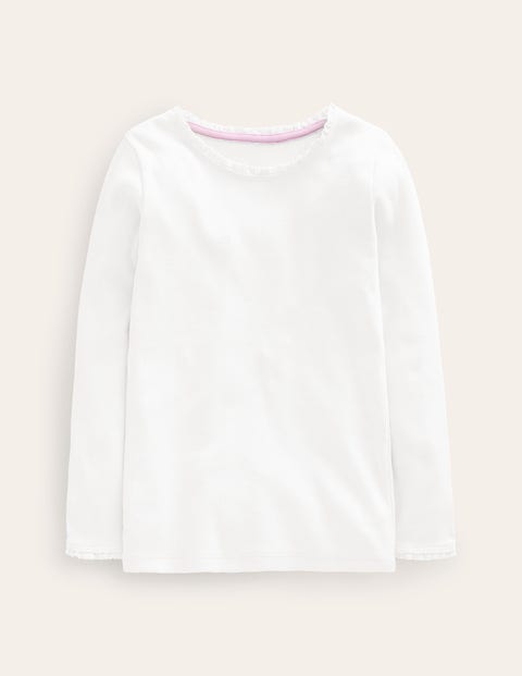 Boden Kids' Ribbed Rosebud Top Brilliant White Girls