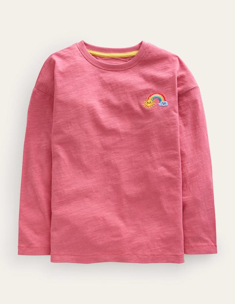 Johnnie B Kids' Embroidered Motif T-shirt Rose Red Girls Boden