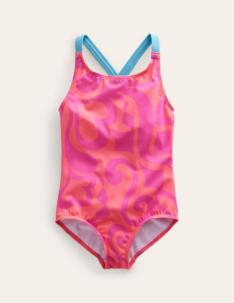 Cross-back Printed Swimsuit Pink Girls Boden
