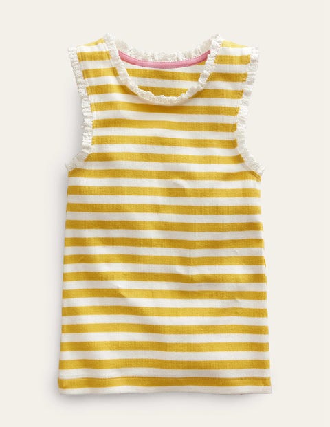 Ribbed Lace Trim Vest Yellow Girls Boden