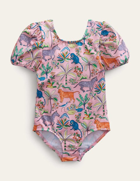 Printed Puff-sleeved Swimsuit Pink Girls Boden