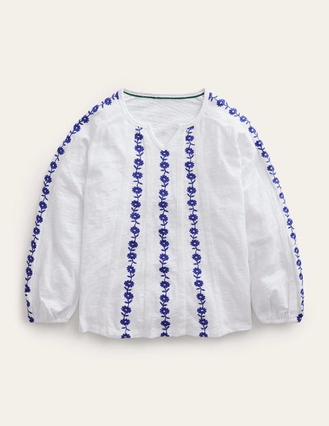 Mini Boden Kids' Jersey Embroidered Top White Girls Boden