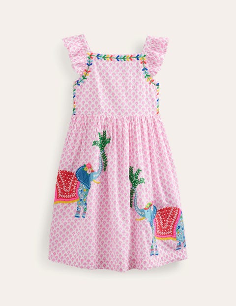 Applique Woven Dress Pink Girls Boden