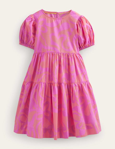 Tiered Printed Cotton Dress Pink Girls Boden