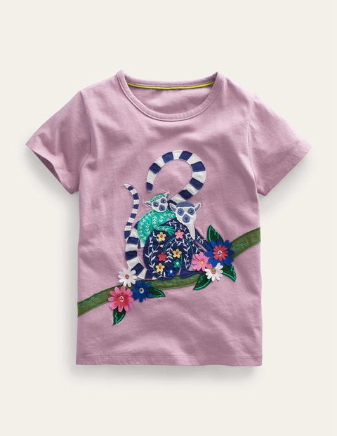 Mini Boden Kids' Appliqué T-shirt Soft Lavender Lemur Girls Boden