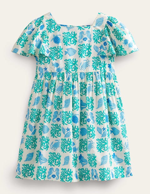 Flutter-Sleeve Printed Dress Blue Girls Boden