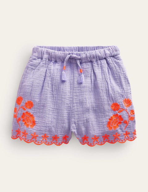 Embroidered Hem Shorts Purple Girls Boden