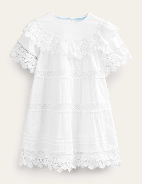 Lace Tiered Dress White Girls Boden