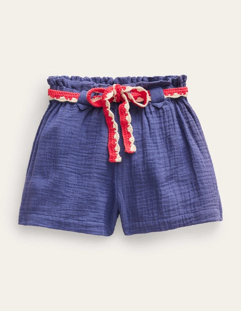 Crinkle Crochet Shorts Blue Girls Boden
