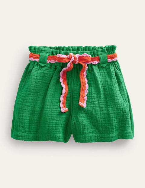 Crinkle Crochet Shorts Green Girls Boden