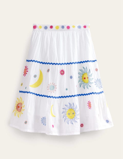Celestial Applique Skirt White Girls Boden