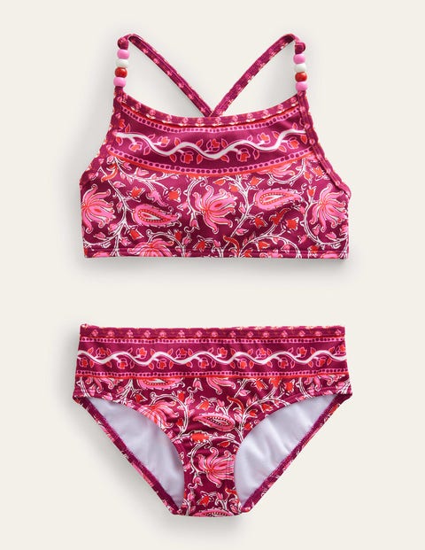 Mini Boden Kids' Beaded Bikini Raspberry Radiance Paisley Girls Boden