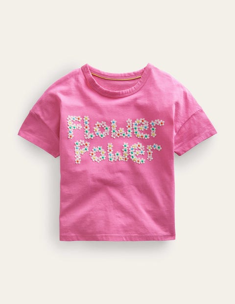 Flutter Slogan T-shirt Pink Girls Boden